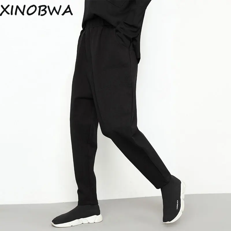 Bolsillos Europa Mujeres Lápiz Negro Otoño Cintura Calle Personalidad Mujer Moda Pantalones Elástico 2018 Casual Harem Cruz 8twnrxtqT0