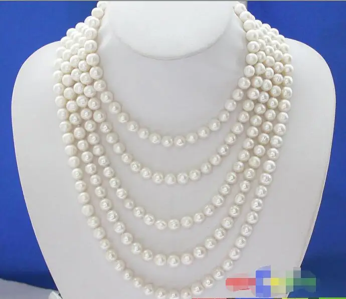 

FREE SHIPPING HOT sell new Style >>>> LONG 100" 9MM white ROUND FRESHWATER PEARL NECKLACE