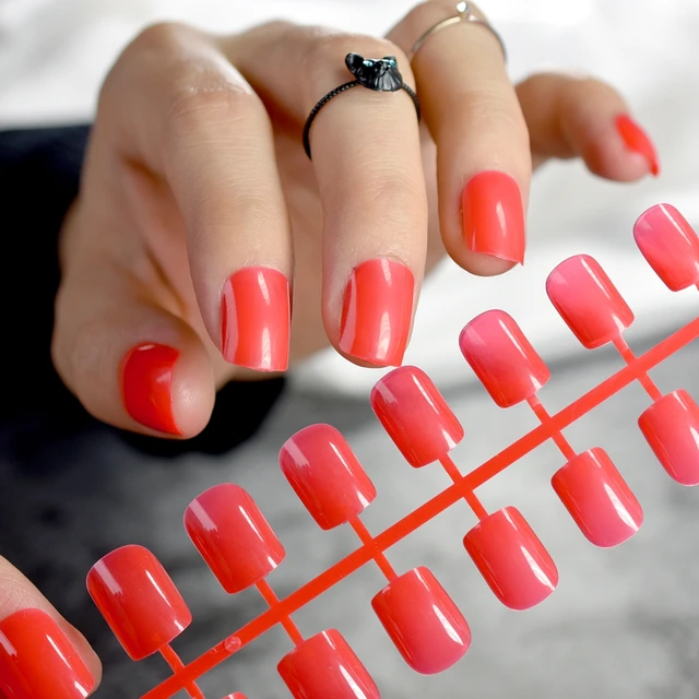 Candy Short Fake Nails Medium Flat Top Red False Clear Diy Nail Art Candy Short Fake Nails Medium Flat Top Red False Clear Diy Nail Art Manicure Product 24pcs