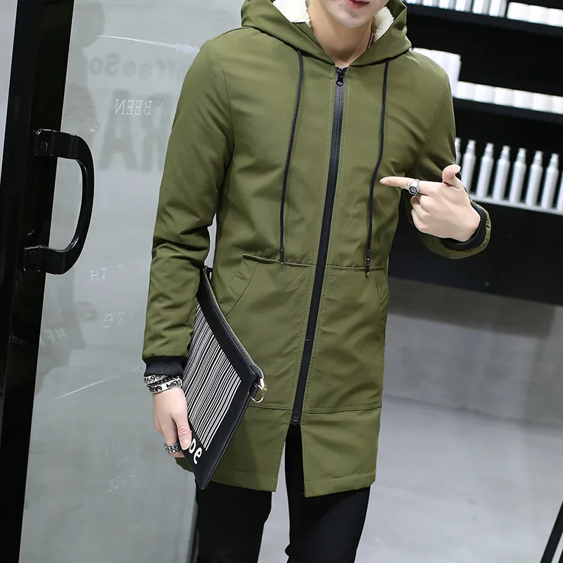 Winter Jacket Men Hooded Slim Korean Parka Hombre Long Jacket Coat Cashmere Mens Windbreaker Parkas Cotton Youth Clothing