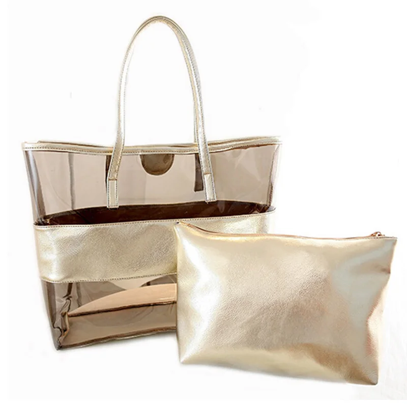 Women Summer Beach Bag PVC Transparent Composite Bags Set Female