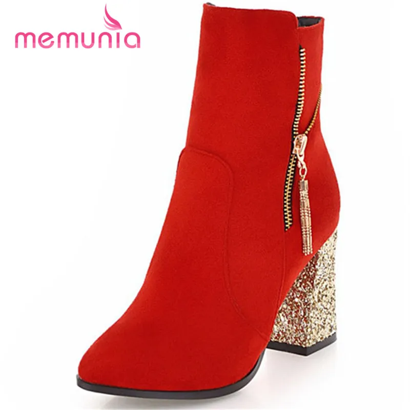

MEMUNIA new arrive 2018 ankle boots for women metal decoration boots autumn winter super high heel boots size 33-43