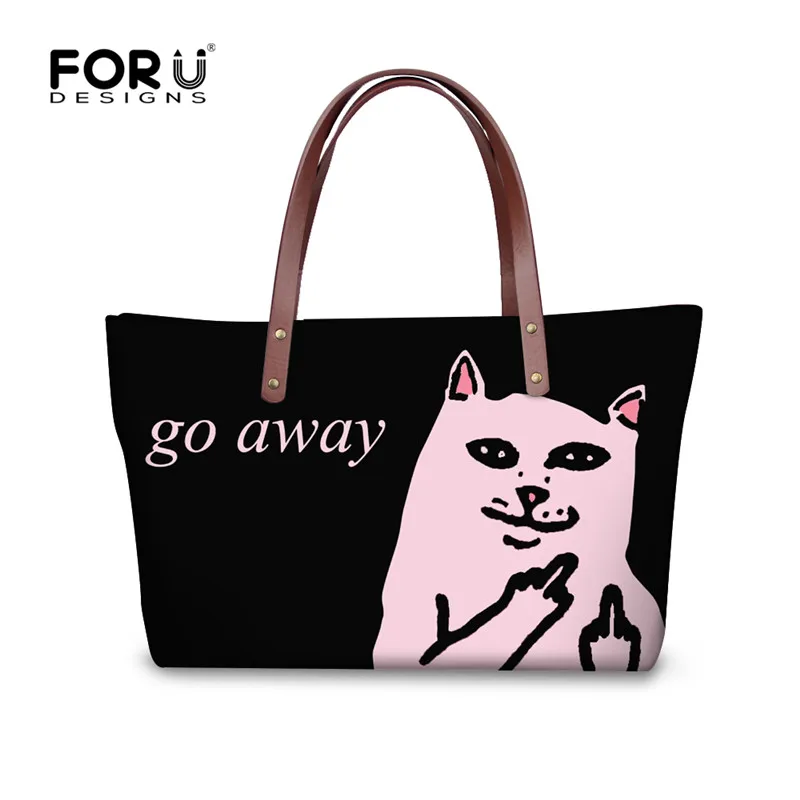 

FORUDESIGNS Wholesale Women Tote Messenger Bags Cartoon Go Away Cat Print Big Crossbody Bag for Female Casual Shoulder Handbags