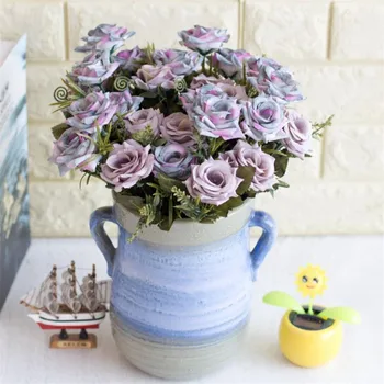 

HOT Fake Rose Bunch (6stems/piece) Simulation Oil Painting Curling Roses for Home Showcase Decorative Artificial Flowers