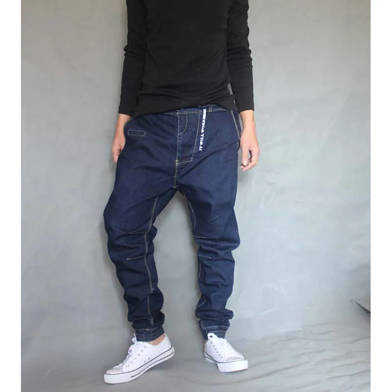 Japan Style Harem Jeans Men Denim Hip Hop Pants Loose Baggy Jeans Trousers Slight Elastic Large Size 28-36