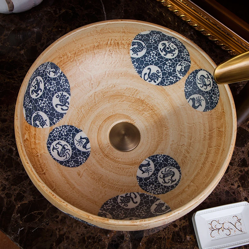 China Artistic Handmade Art wash basin Ceramic Counter Top Wash Basin Bathroom Sinks hand wash art basin bathroom sinks (4)