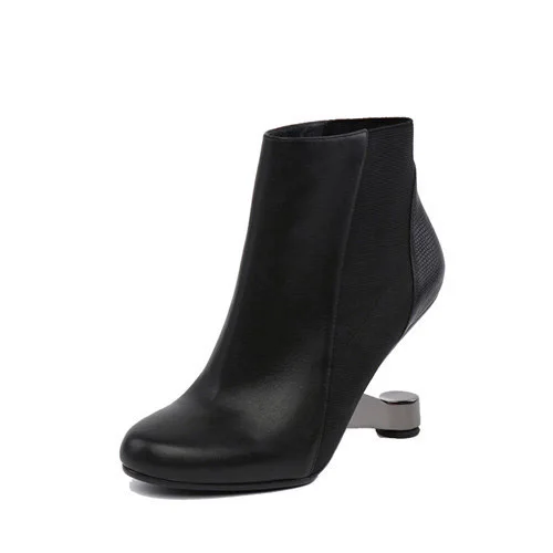 Женские ботильоны из натуральной кожи с прострочкой; разноцветные женские туфли на высоком металлическом каблуке 9 см; HL83 muyisxi - Цвет: black