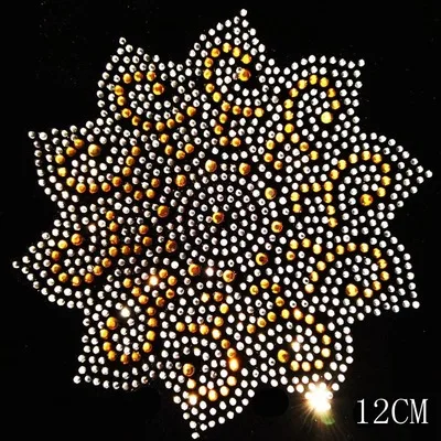 

FS (2pc/lot) Golden flower iron on transfer design hot fix rhinestone motif designs hot fix iron on crystal transfers design