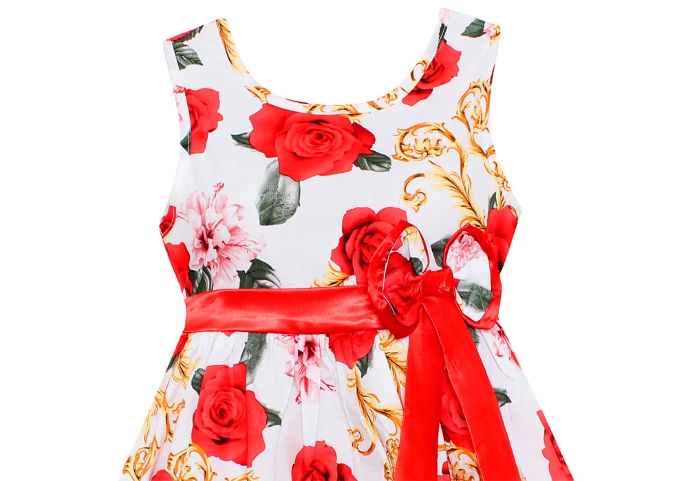 Shybobbi/новое летнее платье для девочек; белые вечерние платья принцессы с цветочным принтом и бантом; детская одежда на свадьбу; Размеры 4-14