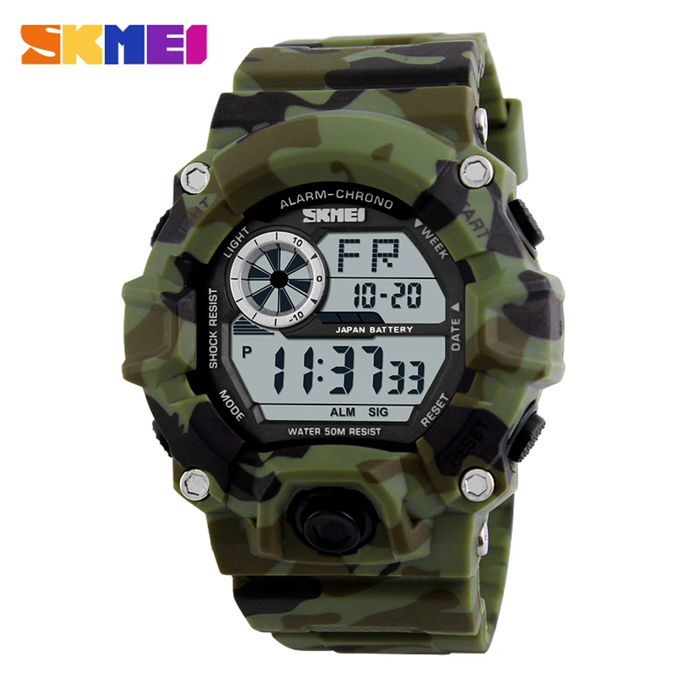 

SKMEI 1019 Men Sports Watches Luxury Brand S SHOCK Camouflage Military Watches Digital LED 50M Waterproof Wristwatches Relogio