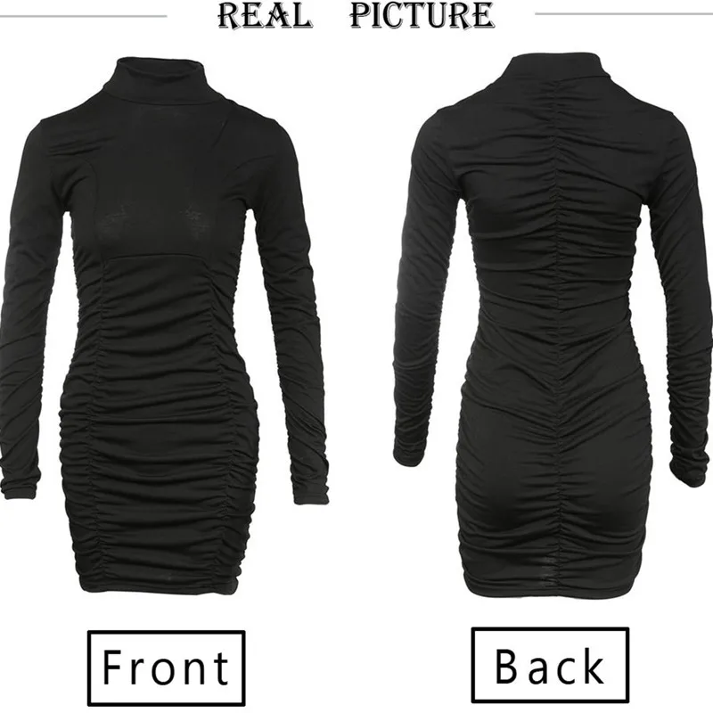 black long sleeve turtleneck mini dress