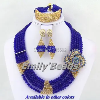 

5 Rows African Royal Blue African Beads Jewelry Sets Nigerian Wedding Bridal Indian Beads Jewelry Sets Free Shipping AES995