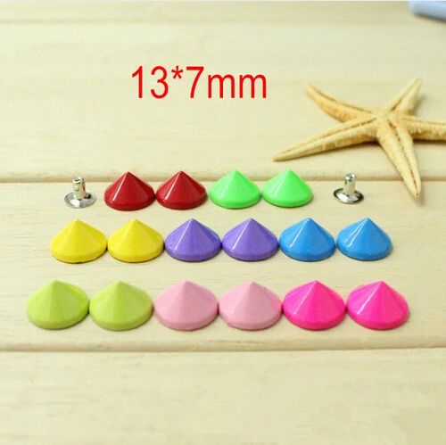 

Free Shipping - 50 Sets Coloured Sharp CONE Rivet Stud Spikes With Base 13*7mm, Yurt Shape DIY Rivet,Round Bottom Sharp Top Stud