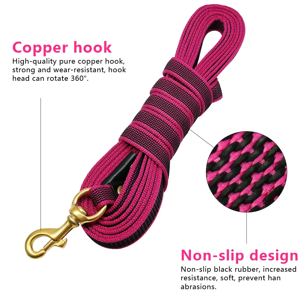Heavy Duty Non-Slip Nylon Long Dog Tracking Leash – 2m, 3m, 5m Training Leads for Medium &amp; Large Dogs