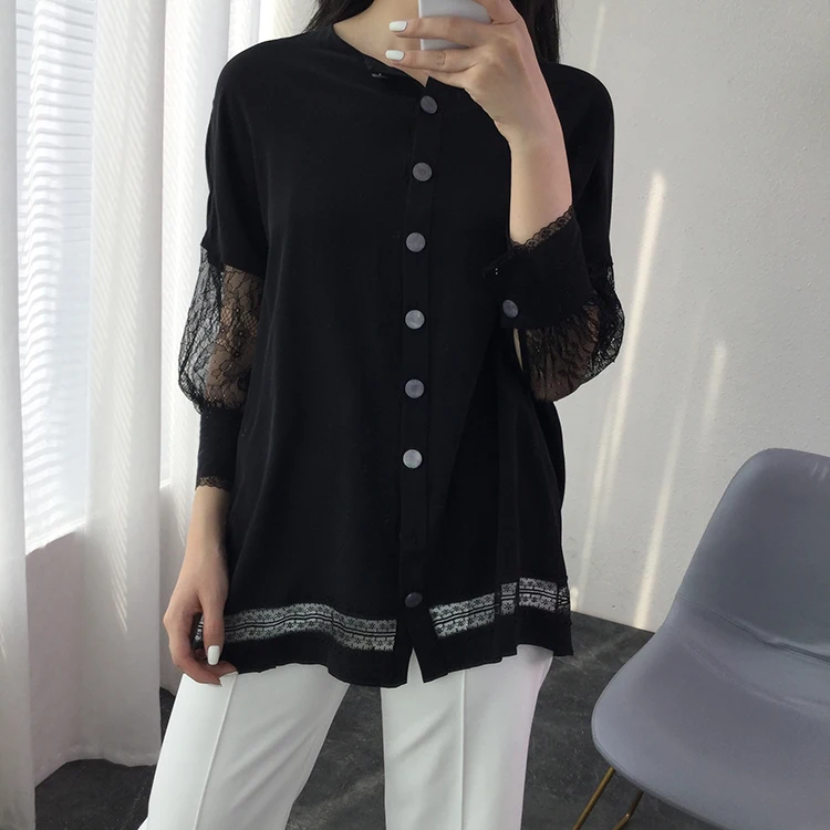 

100% natural silk Blouses black Long Sleeve Real Silk Office Lace Blouse Top for women Office Wear Shirts Casual Blouses