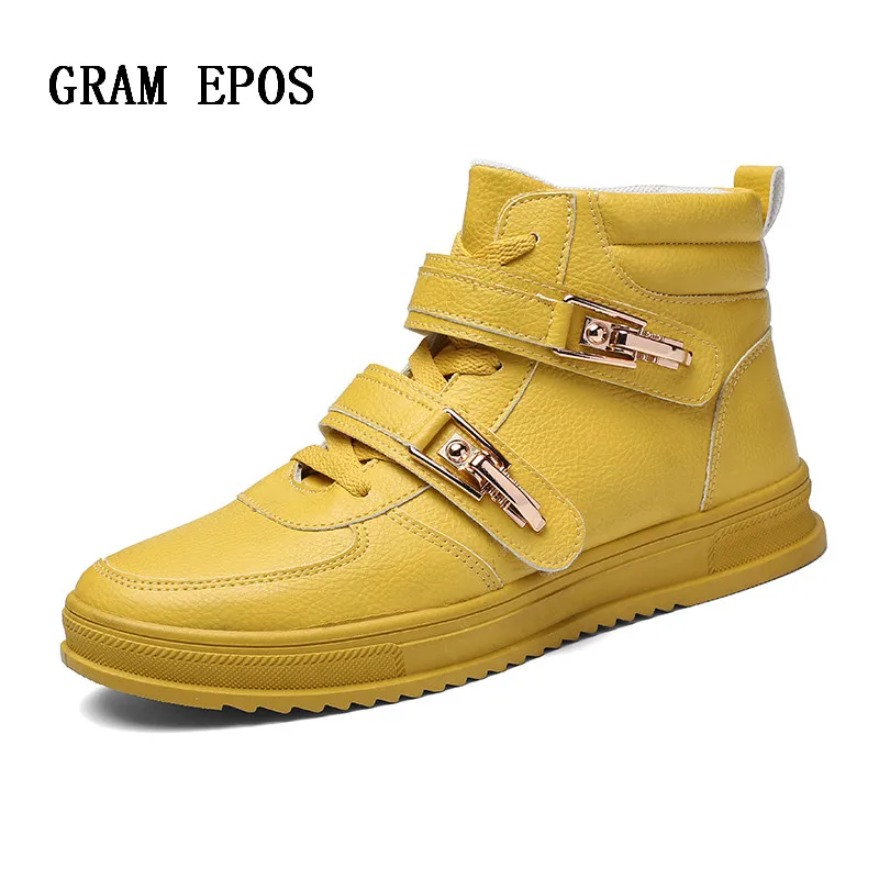 

2019 Spring And Autumn Men's High-top Shoes Solid Color Lace Up + Hook Loop Personality Male Shoes Hip-hop Street Dance Shoes