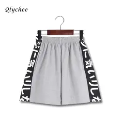 Qlychee женский уличный стиль Harajuku шорты для женщин Лоскутная японский Короткие штаны с принтом для карман Высокая талия повседневное