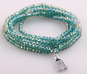 

Free shipping 5 Strands Crystal with Alloy Tassel Beads Stretched Bracelets Green Pacet Bead Yoga Bracelet & Necklace