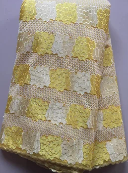 

2019 New Arrival African Lace Free Shipping ! African Net Lace High Quality French Fabric with Stones Embroidery ELL2837 YELLOW