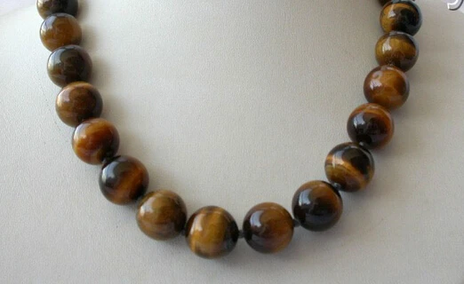 

FREE SHIPPING>>>@@ AS2412 stunning big 14mm round yellow crude Tiger Eye beads necklace