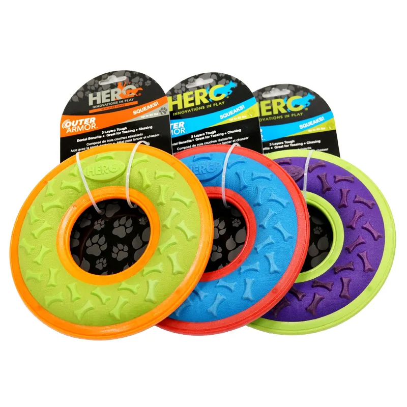 CAITEC Dog Toys Squeaky Flying Ring Durable Fit for Outdoor Throwing Suitable for Medium to Large Dogs