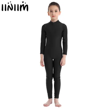

iiniim Kids Girls Long Sleeves Zippered Ballet Dance Turnpakje Costumes Gymnastics Leotard Jumpsuit Unitard Ballerina Dancewear