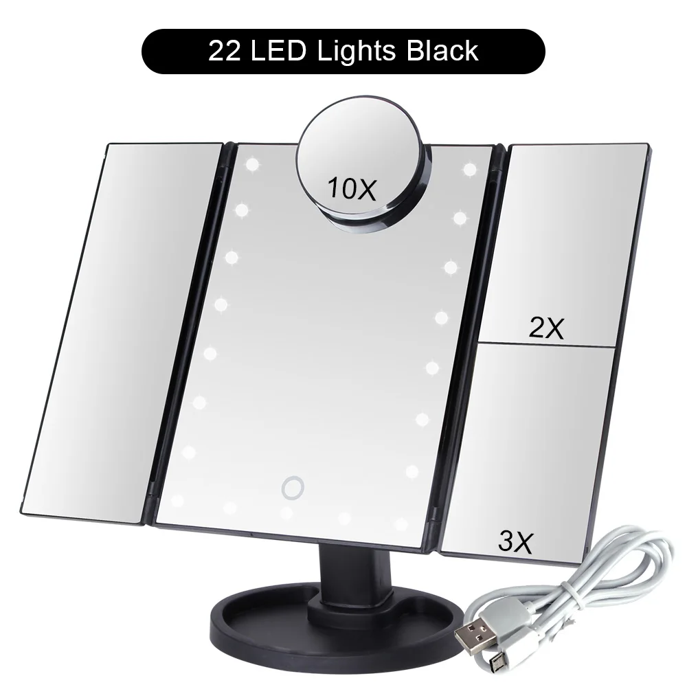 22 светодиодный светильник зеркало для макияжа 1X/2X/3X/10X гибкий сенсорный экран увеличительное косметическое зеркало светильник s регулируемый - Цвет: BK 22 Lights Set C