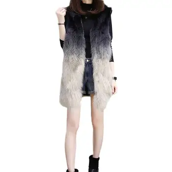 

Winter Women Faux Fox Fur Jacket Female Long Coat New Autumn Outerwear Fur Vest Gradient color Vest With Sleeves Detachable V380