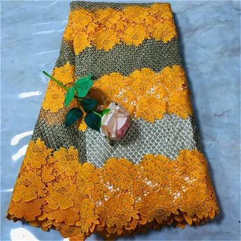 

2019 Latest Embroidery Cord Lace African Guipure Lace Fabric With Lots Of Stones High Quality 5 Yards