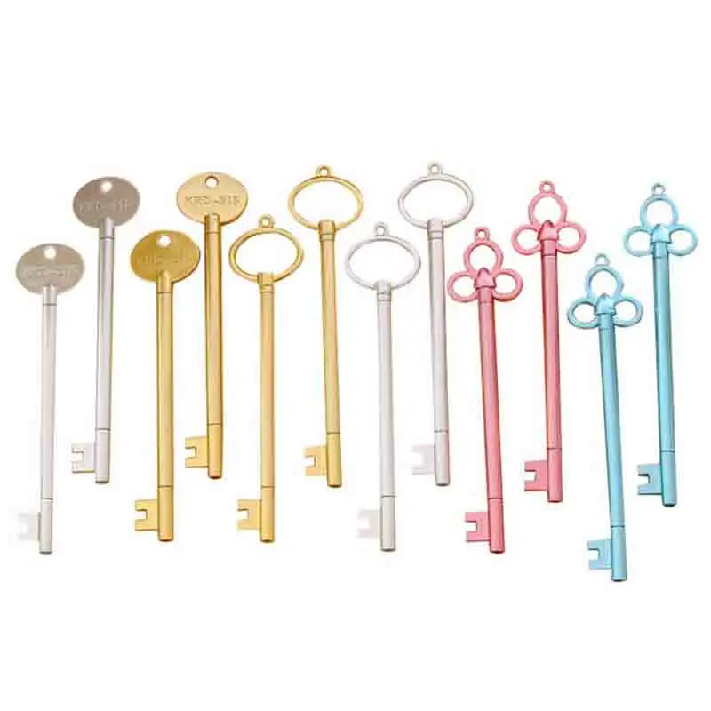 Best 4 Pcs set new Creative Novelty Metal Color Gold Silver Key Shaped Pen Gel Pen Office School Gift Stationery Pen