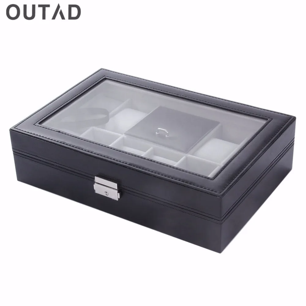 

OUTAD 8+3 Mixed Grids 30*20*8cm Leather Suede Inside Word Buckle Storage Jewelry Ring Display Storage Mens Case Watch Box HOT