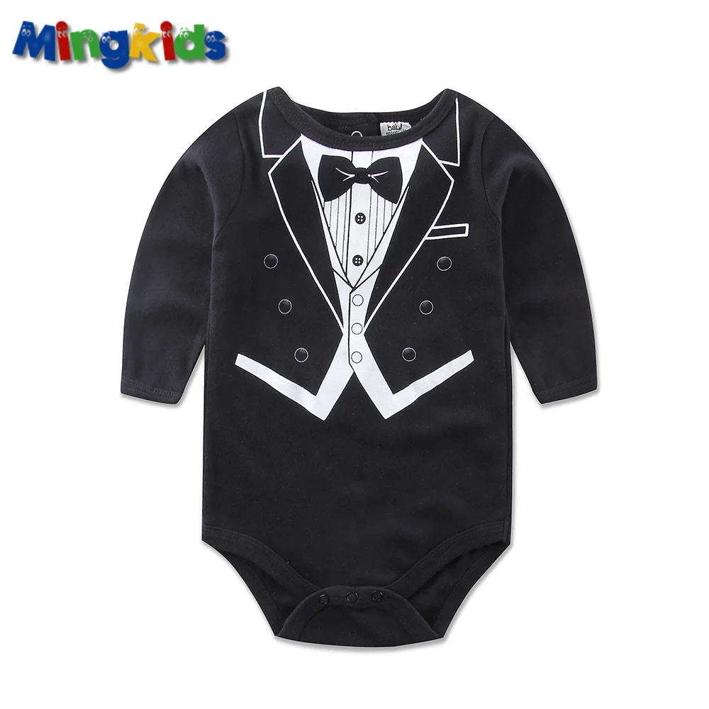 Mingkids мальчик малыш смокинг боди фрак джентльмен ребенок черный хлопок новорожденных комбинезон ползунки с длинным рукавом одежда для новорожденного экспорта европы костюм высокое качество