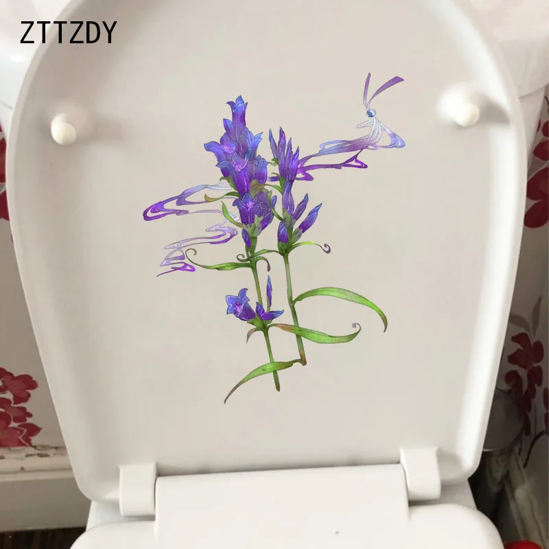 

ZTTZDY 18.4*23.3CM Ancient Purple Gentian Smog Cartoon Toilet Sticker Home Room Wall Decor T2-0472