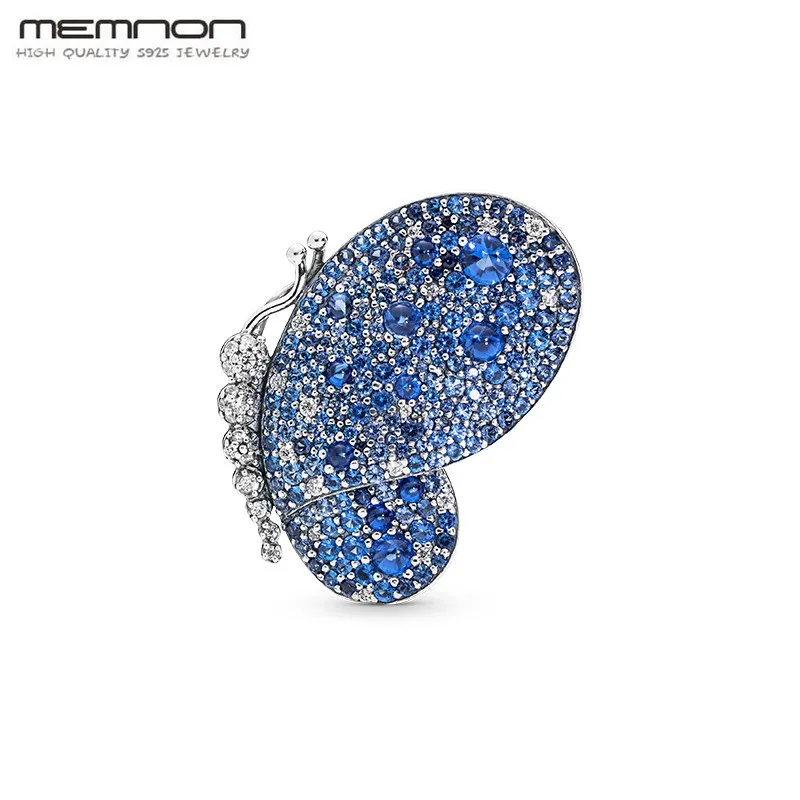 

Spring Dazzling Blue Butterfly Brooch with pins 925 sterling silver jewelry brooches for women and fit long chain pendant DIY