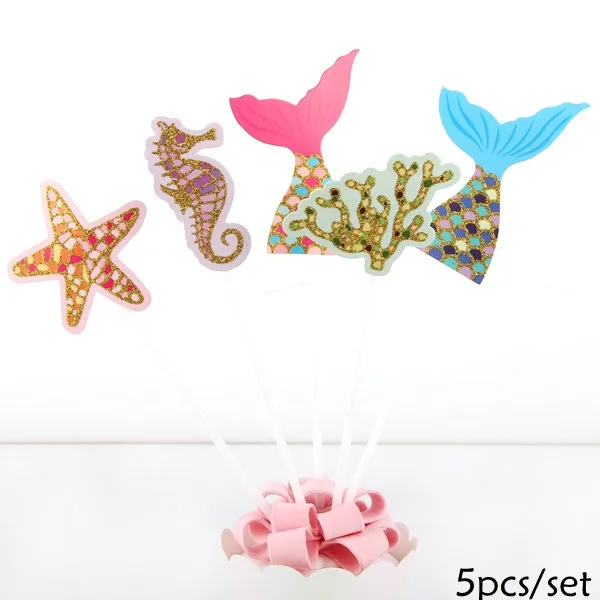 2sets C 1 комплект Русалка хвост тема Торт Топперы пирожное для дня рождения Декор милые Glisten вечерние детские Душ предметы для украшения дня рождения - Цвет: 2sets C