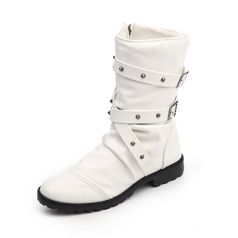 

Leather Boots Men's Martin Boots Korean Trend Military Boots Stage Show Boots Youth High To Help White
