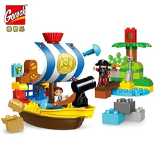 Светящиеся кирпичи Пираты лодки большого размера блоки DIY городской корабль совместим с Duplo строительные блоки наборы обучающие игрушки для детей