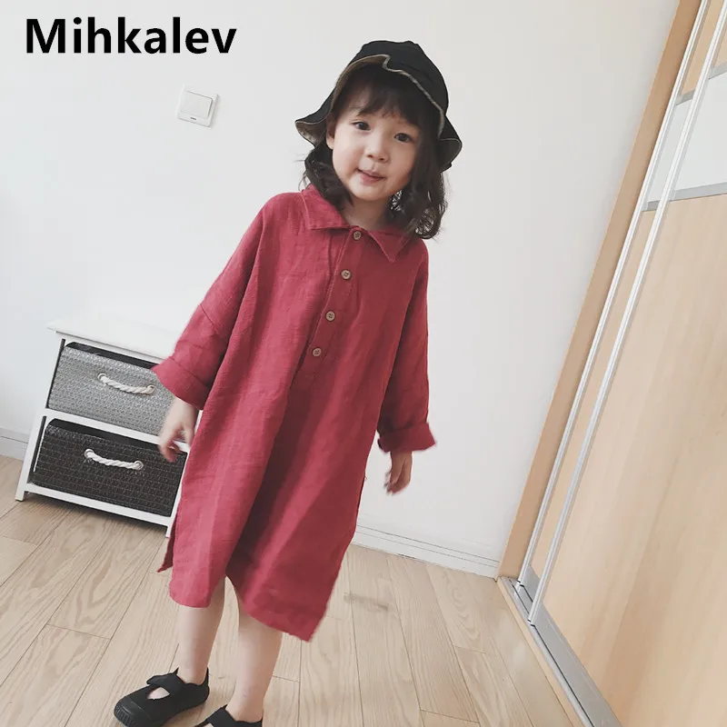 Mihkalev 2018 осенние платья для девочек модные детские рубашки с длинными рукавами