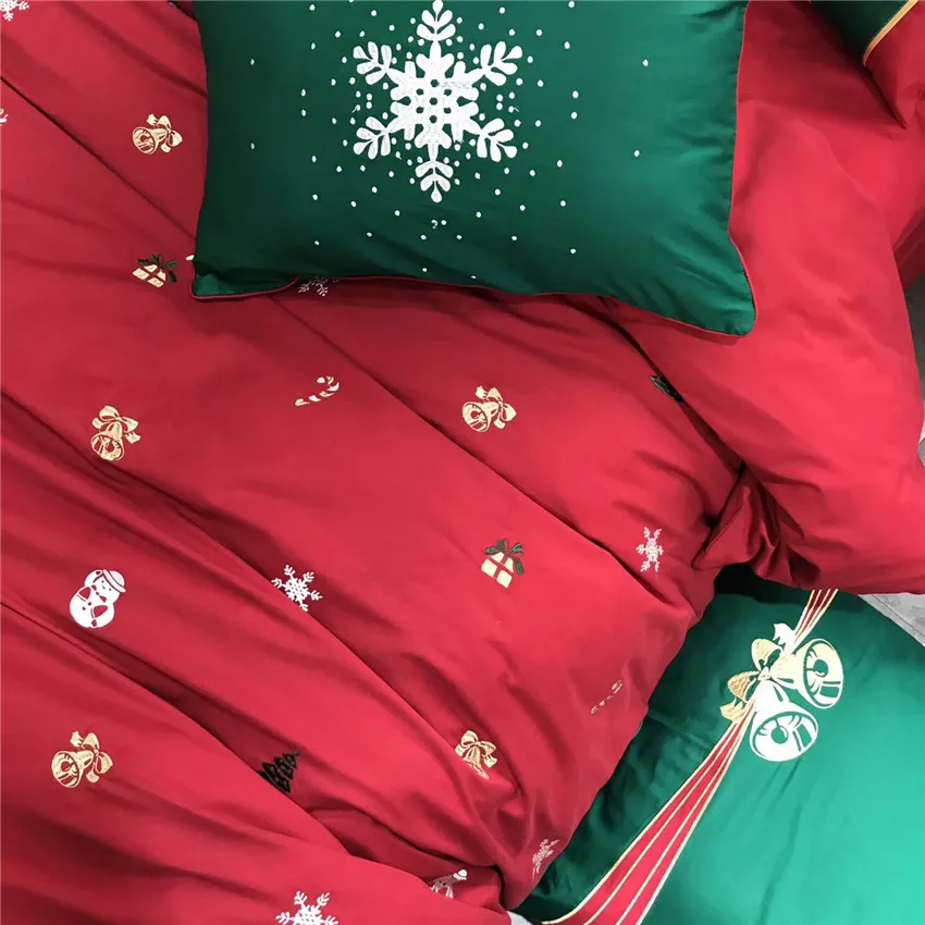 Роскошный красный Рождественский Комплект постельного белья королевского размера из египетского хлопка с вышивкой, пододеяльник, простыня, наволочка