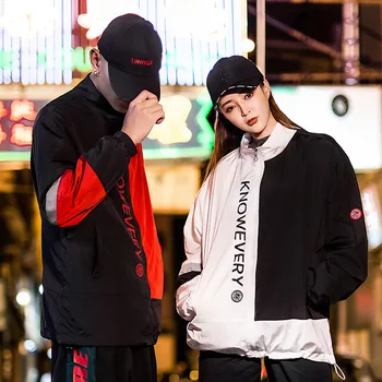 

Original Street Fashion Chic Brand Personality Hip Hop Black and White Jacket Couple Riding Windbreaker