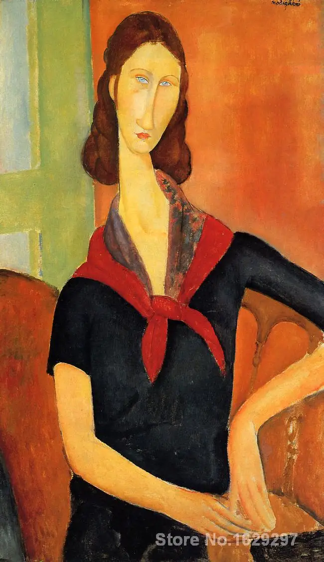 

Modern painting abstract Jeanne Hebuterne in a Scarf by Amedeo Modigliani High quality Hand painted