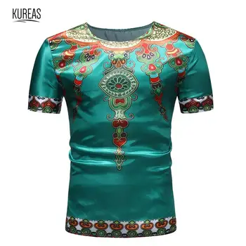 

Kureas African Clothes Dashiki Men T-Shirt Short Sleeve Summer Top Tee National Tribal Print Clothing