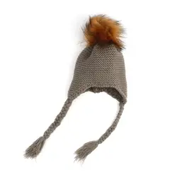 Осень-зима толстые теплые детские шапки, головные уборы 1-4 года детские Шапки с помпоном из натурального меха Шапки трикотажные хлопок Дети