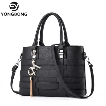 

YONGBONG Women Pu Leather Drop Handbags With Tassel Plaid Luxury Brand Bags Female Totes Bags Fashion Luxury Famous Shoulder Bag