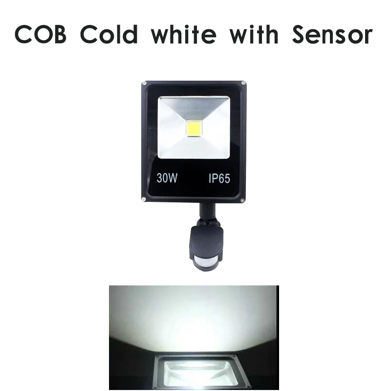 Светодиодный сенсорный прожектор 10 Вт 20 Вт 30 Вт 50 Вт наружное прожекторное освещение AC 220 В 240 В Водонепроницаемая IP65 профессиональная осветительная лампа - Испускаемый цвет: COB Cold With sensor