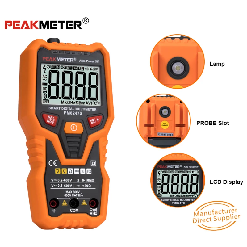SHGO PEAKMETER PM8247S Smart Auto диапазон Professional Цифровой мультиметр Вольтметр с НТС частота