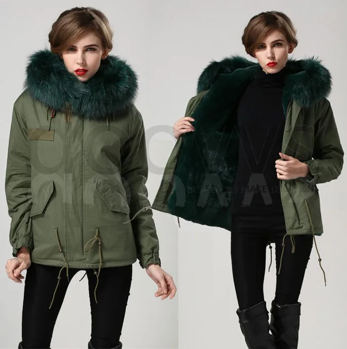 Женские куртки изумрудно-зеленые меховые пальто с капюшоном приталенная парка куртка