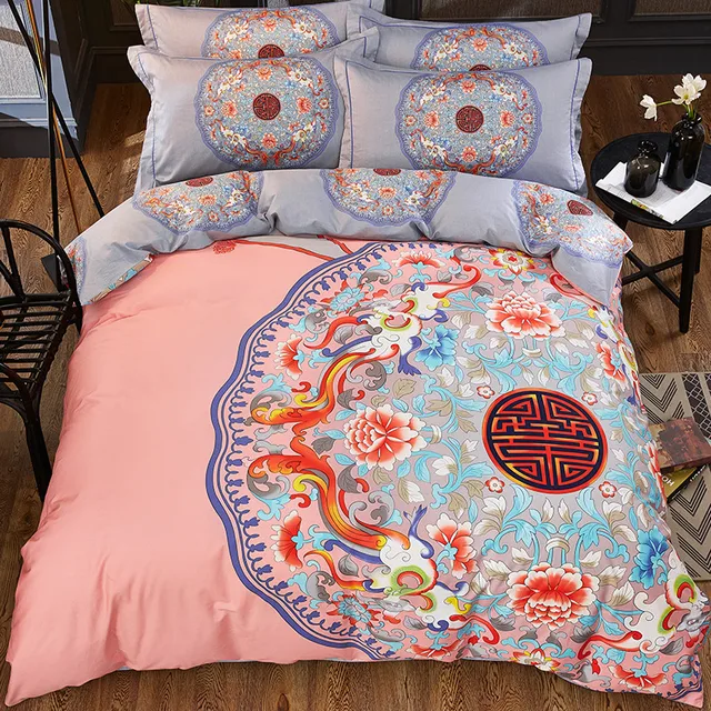 Good Quality Chinese Style Cotton Bedding Sets Quilt Cover Good Quality Chinese Style Cotton Bedding Sets Quilt Cover Comfortable Duvet Pink Pillowcase Gray Sheet