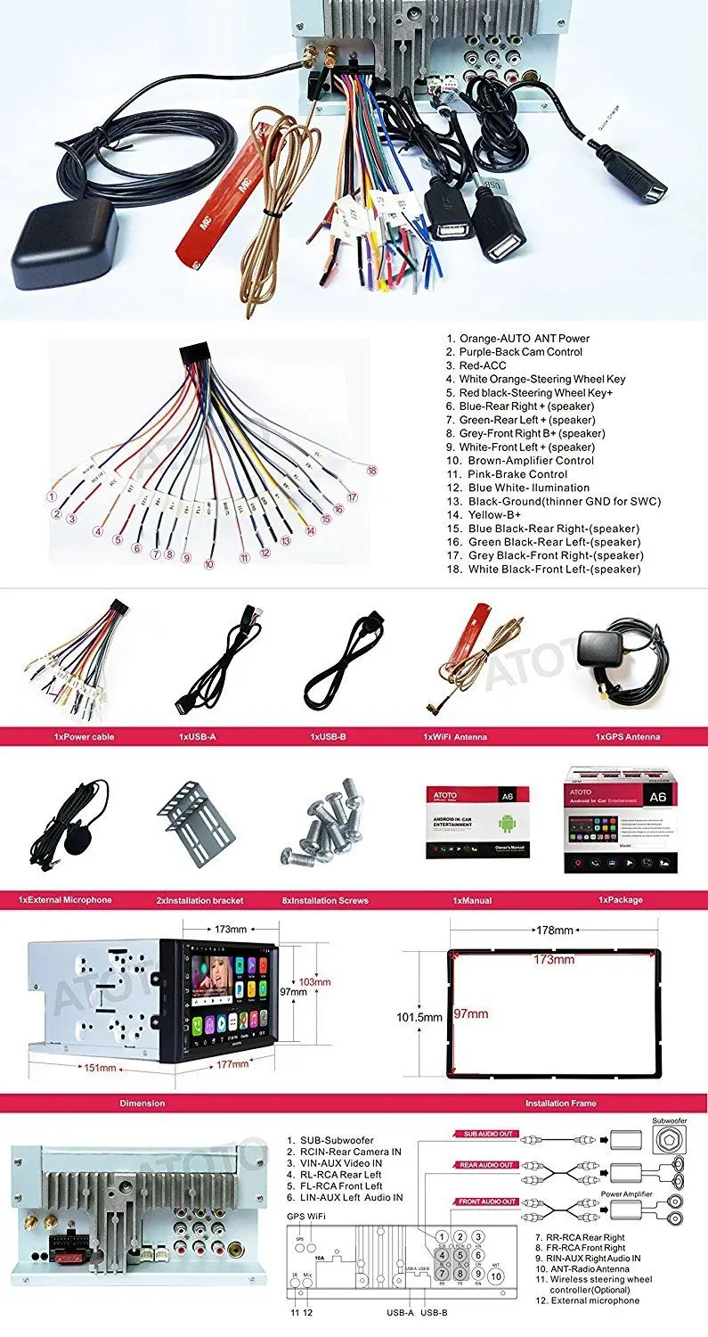 ATOTO A6 doble Din Android Car GPS estéreo reproductor/Dual Bluetooth/A62711PB 1G + 32G/ 2A rápido de carga/Indash Radio Multimedia/WiFi