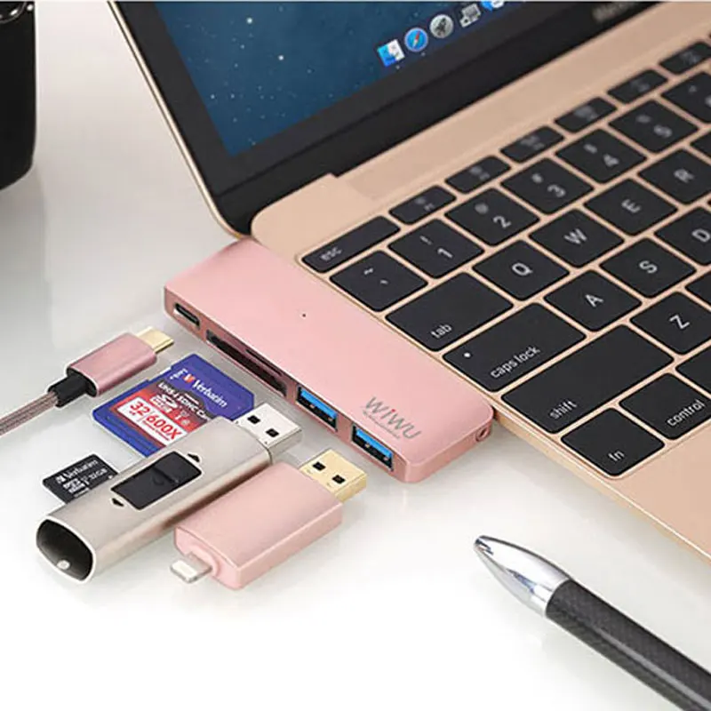 WIWU 5 in 1 Hub USB 3.0 di Tipo C per MacBook Nuovo 12 USB Splitter 4 K Video HD SD/TF Card Reader USB HUB per MacBook Pro Type-C HUB